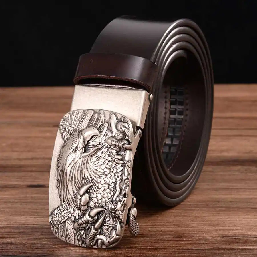 Men's Leather Ratchet Belt with Automatic Buckle
