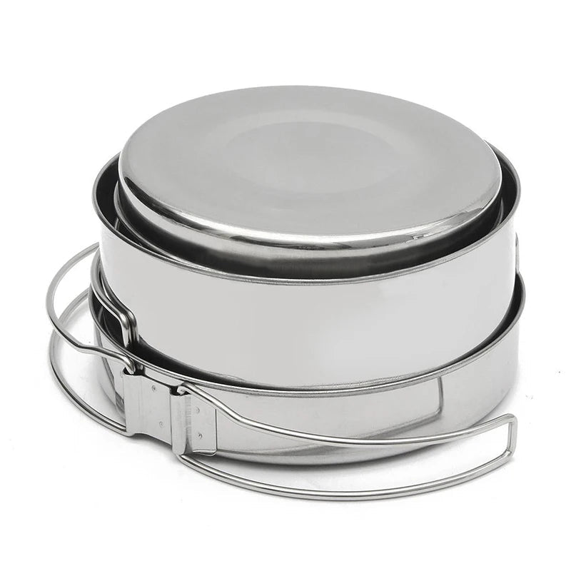 Mayitr 8Pcs Stainless Steel Outdoor Camping Picnic Pot Pan Kit Camping Backpacking Hiking Cookware Set High quality eprolo