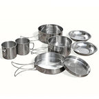 Mayitr 8Pcs Stainless Steel Outdoor Camping Picnic Pot Pan Kit Camping Backpacking Hiking Cookware Set High quality eprolo