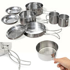 Mayitr 8Pcs Stainless Steel Outdoor Camping Picnic Pot Pan Kit Camping Backpacking Hiking Cookware Set High quality eprolo