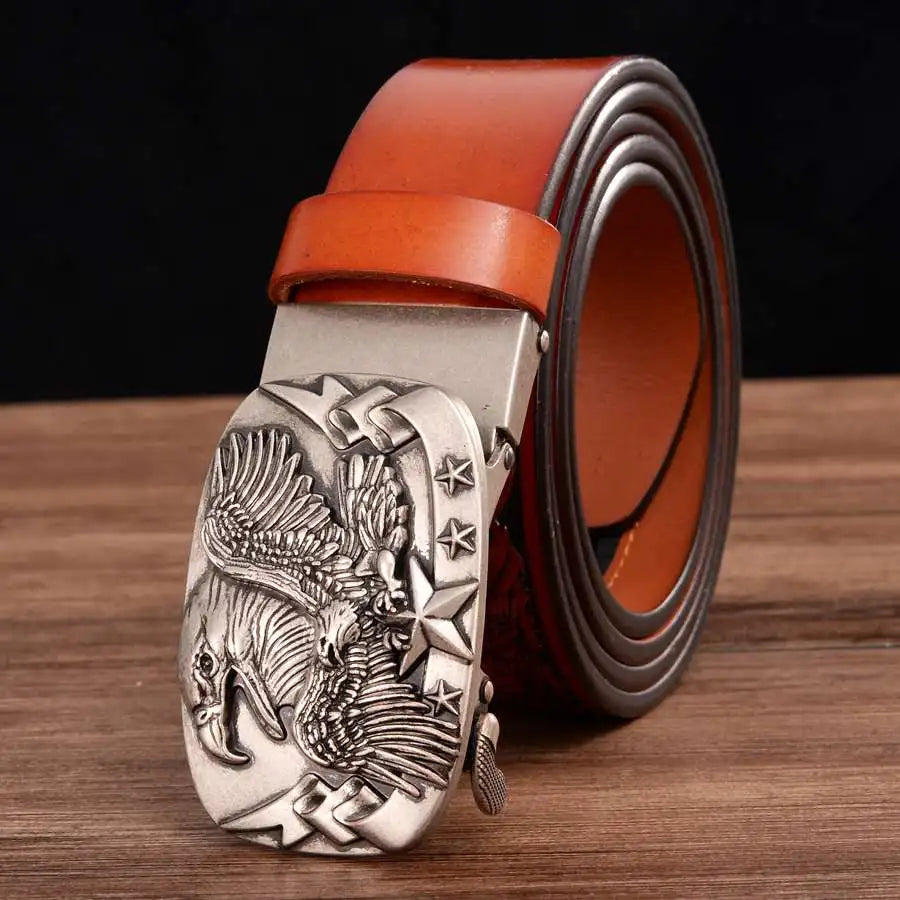 Men's Leather Ratchet Belt with Automatic Buckle