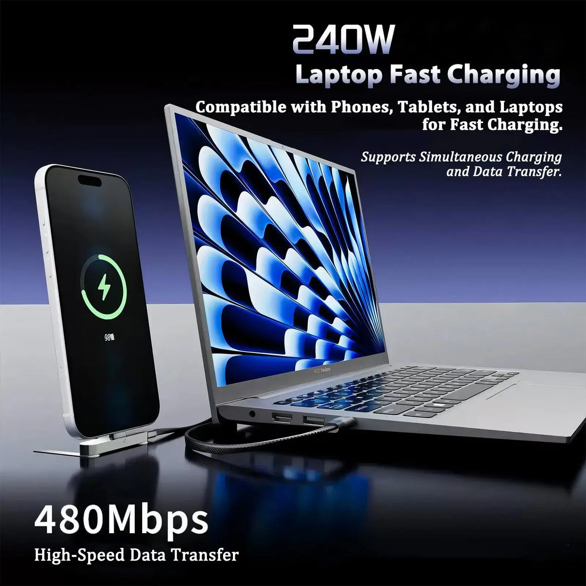 USB-C Braided Charging Cable with Phone Stand – 1.5 m