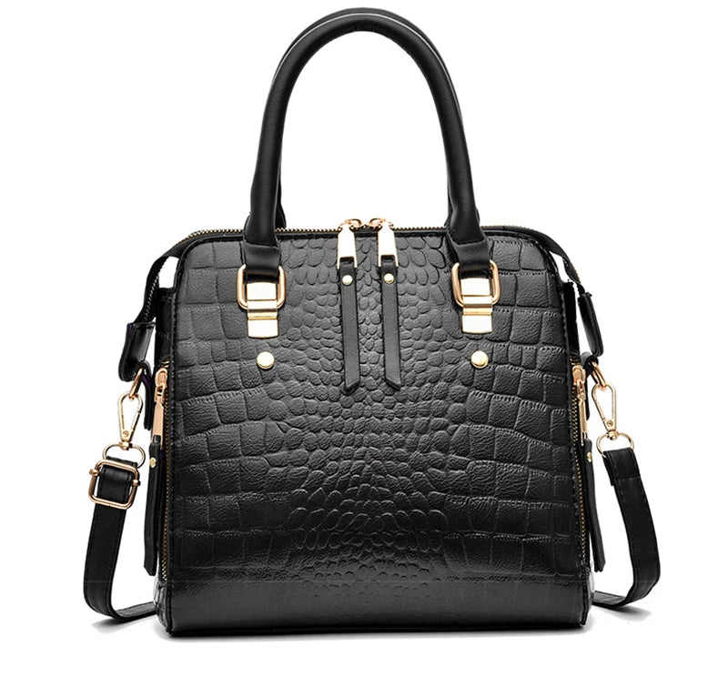 Crocodile-Pattern PU Tassel Handbag