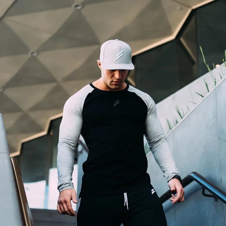 Men's Long-Sleeve Patchwork Casual T-Shirt