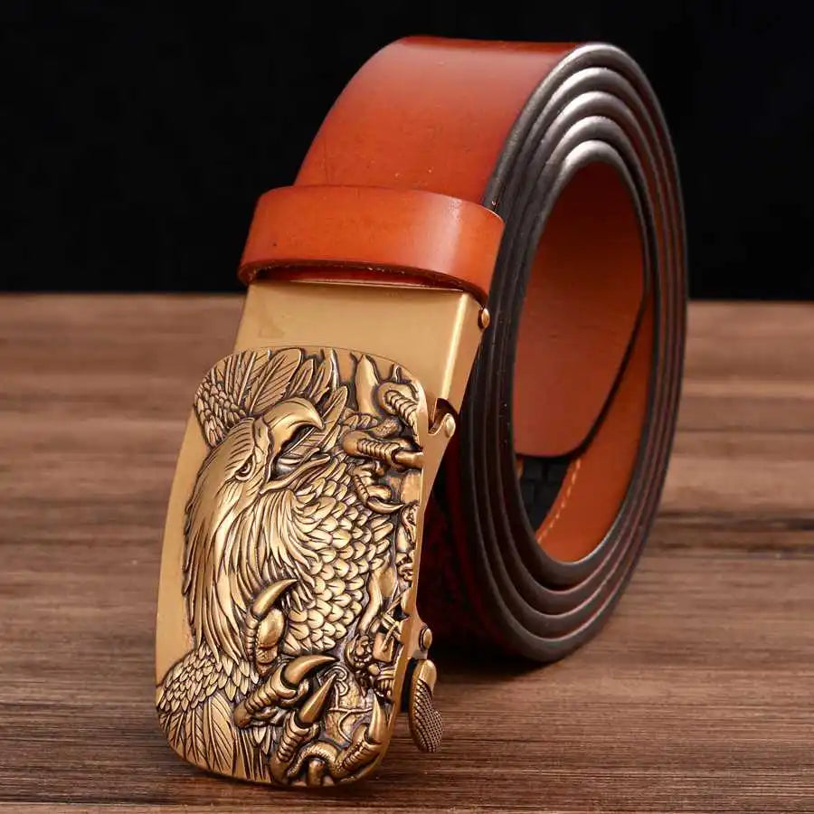 Men's Leather Ratchet Belt with Automatic Buckle