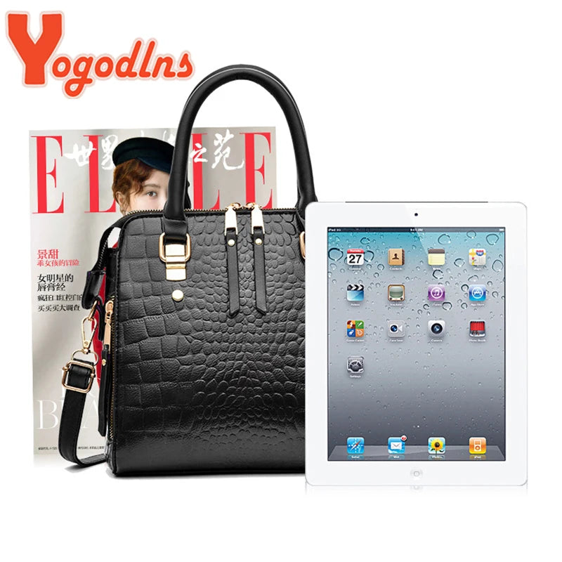 Crocodile-Pattern PU Tassel Handbag