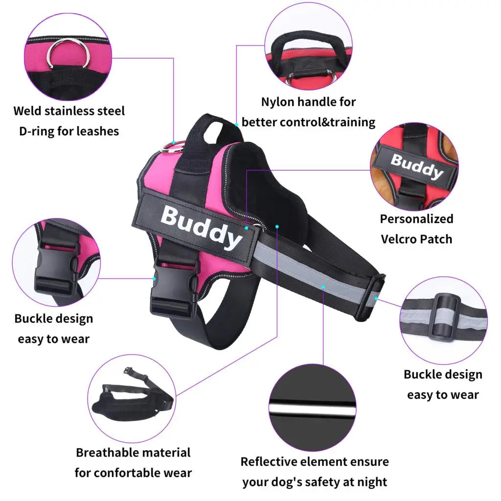 Adjustable Reflective Dog Harness with Custom ID Patch