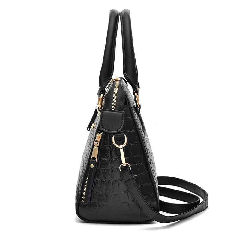 Crocodile-Pattern PU Tassel Handbag