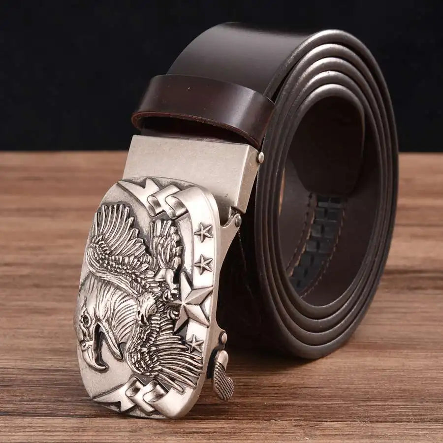 Men's Leather Ratchet Belt with Automatic Buckle