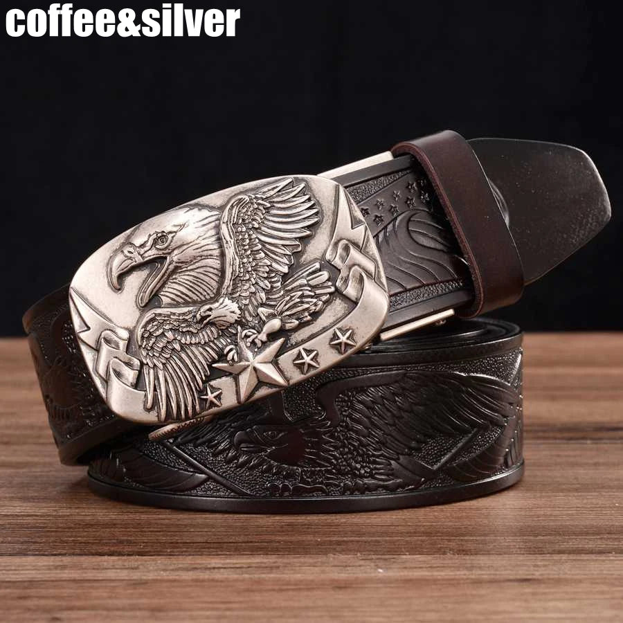 Men's Leather Ratchet Belt with Automatic Buckle