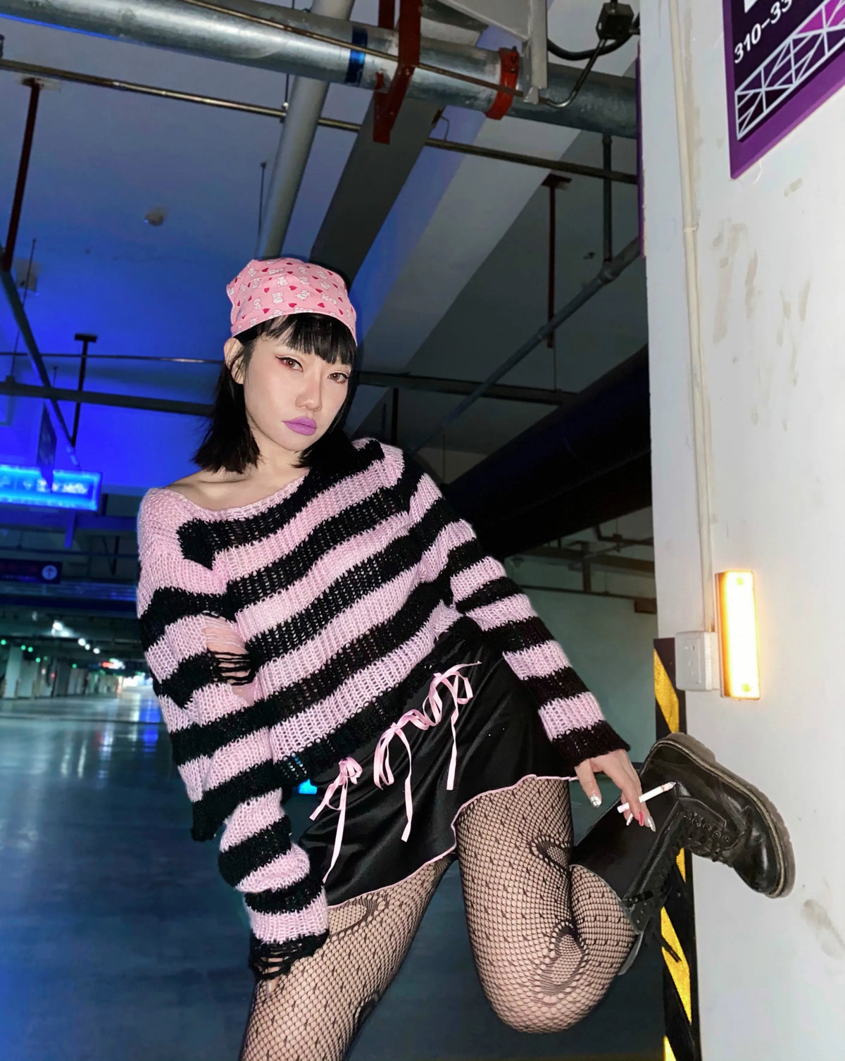Karrram Punk Gothic Sweater Emo Tops E-girls Mall Goth Pullovers Y2k Harajuku Grunge Clothes Alt Dark Aesthetic Striped Jumpers Dsers