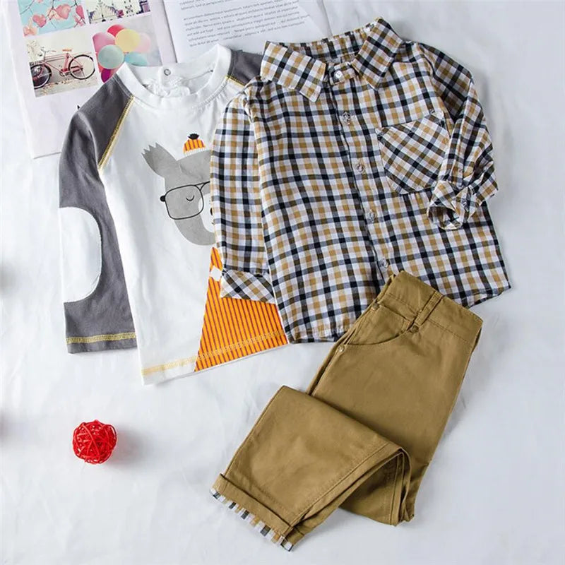 Kids BoysClothes  Children Plaid Coat+T-Shirt+Pants 3pcs Baby Suits Toddler Boy Clothing Spring Autumn Outerwear Costume BC1034 Whispering Desires Shoppe