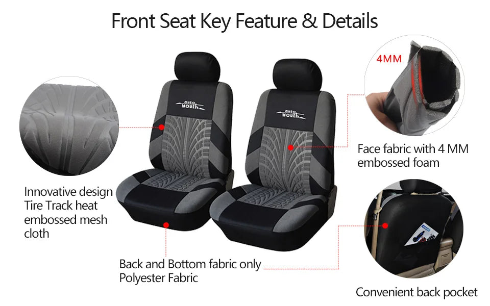AUTOYOUTH Tire-Track Seat Covers – 9-Piece Set