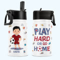 Ice Soccer Play Hard Or Go Home - Personalized Kids Water Bottle With Straw Lid eprolo