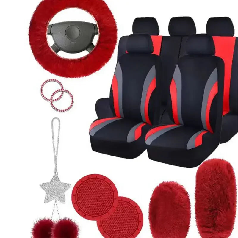 Striped Polyester Car Interior Cover Set – 17 Pieces