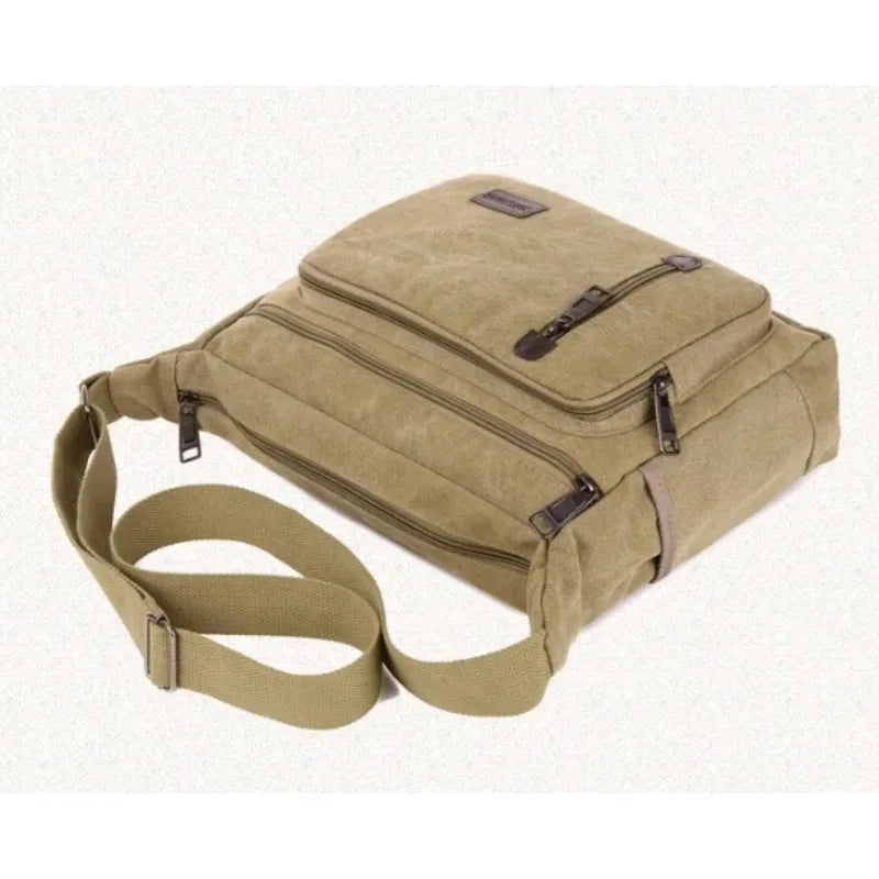 Unisex Canvas Multi-Pocket Crossbody Satchel