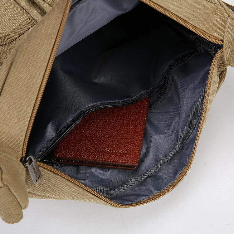 Canvas Crossbody Bag with Zipper Pockets