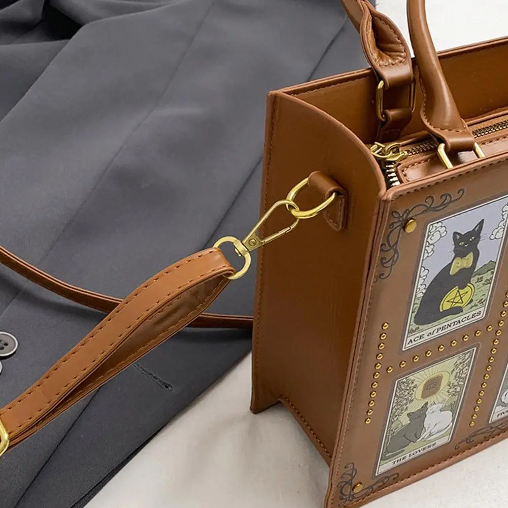 Cat Tarot Print PU Handbag