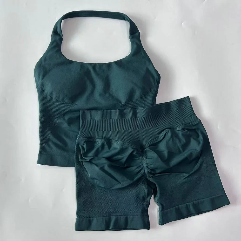 Halter Workout Top & Shorts Set Options