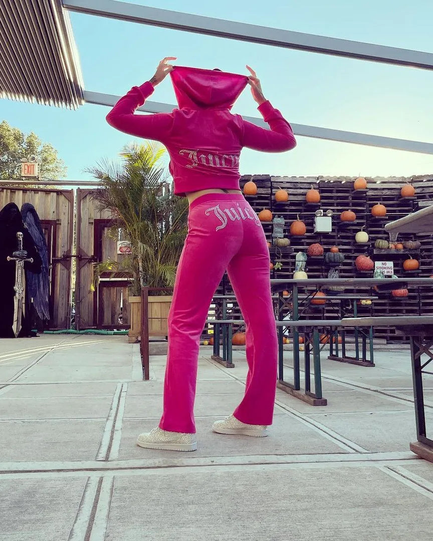 Women's Velvet-Look Embellished Hoodie and Pants Set