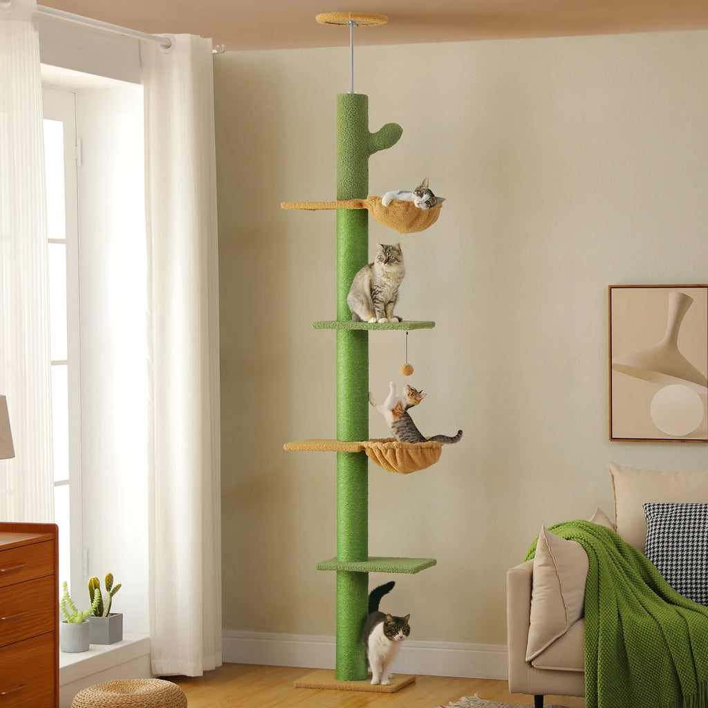 Cactus Cat Tree Floor to Ceiling Cat Tower with Sisal Scratching Post,Comfortable Hammock for Multi-Cat Homes,Cat Accessories Whispering Desires Shoppe