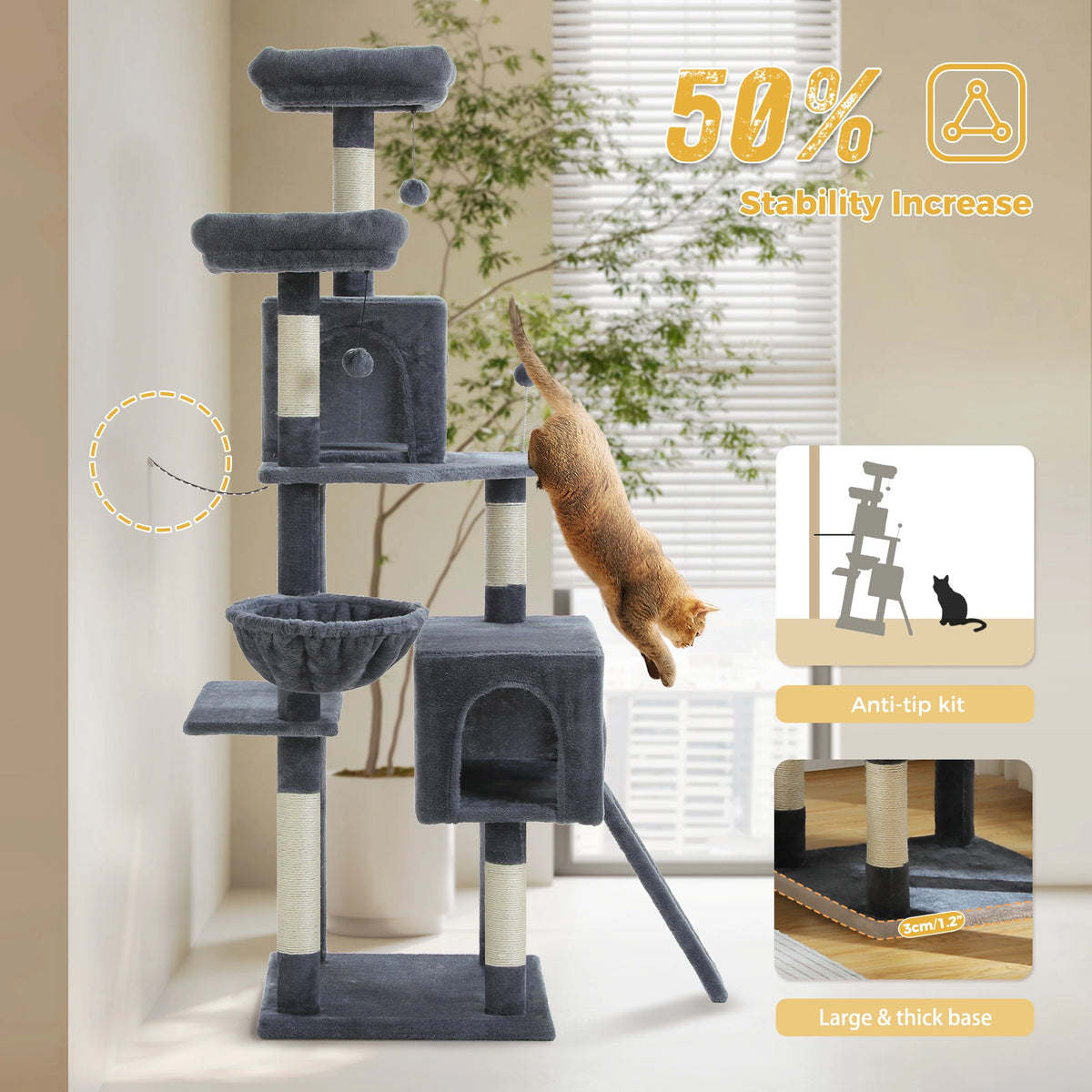162cm Cat Tree with Sisal Posts & Hammock