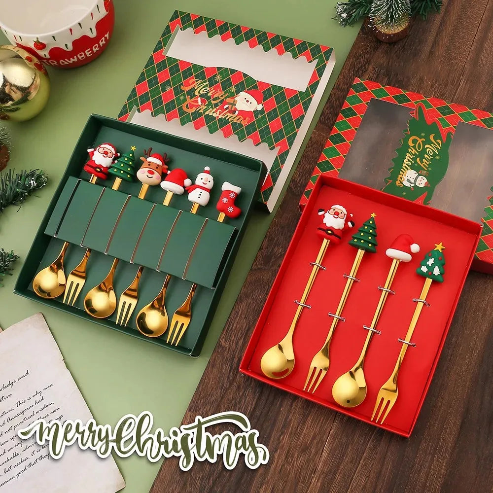 Christmas Dessert Fork & Spoon Sets
