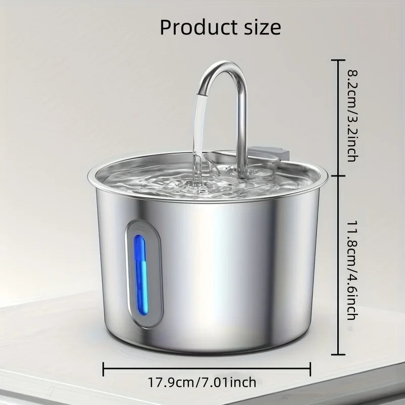 2.2L Cat Water Fountain 304 Stainless Steel Pet Water Dispenser, Cat and Dog Drinking Bowl with Visual Water Level Window Whispering Desires Shoppe