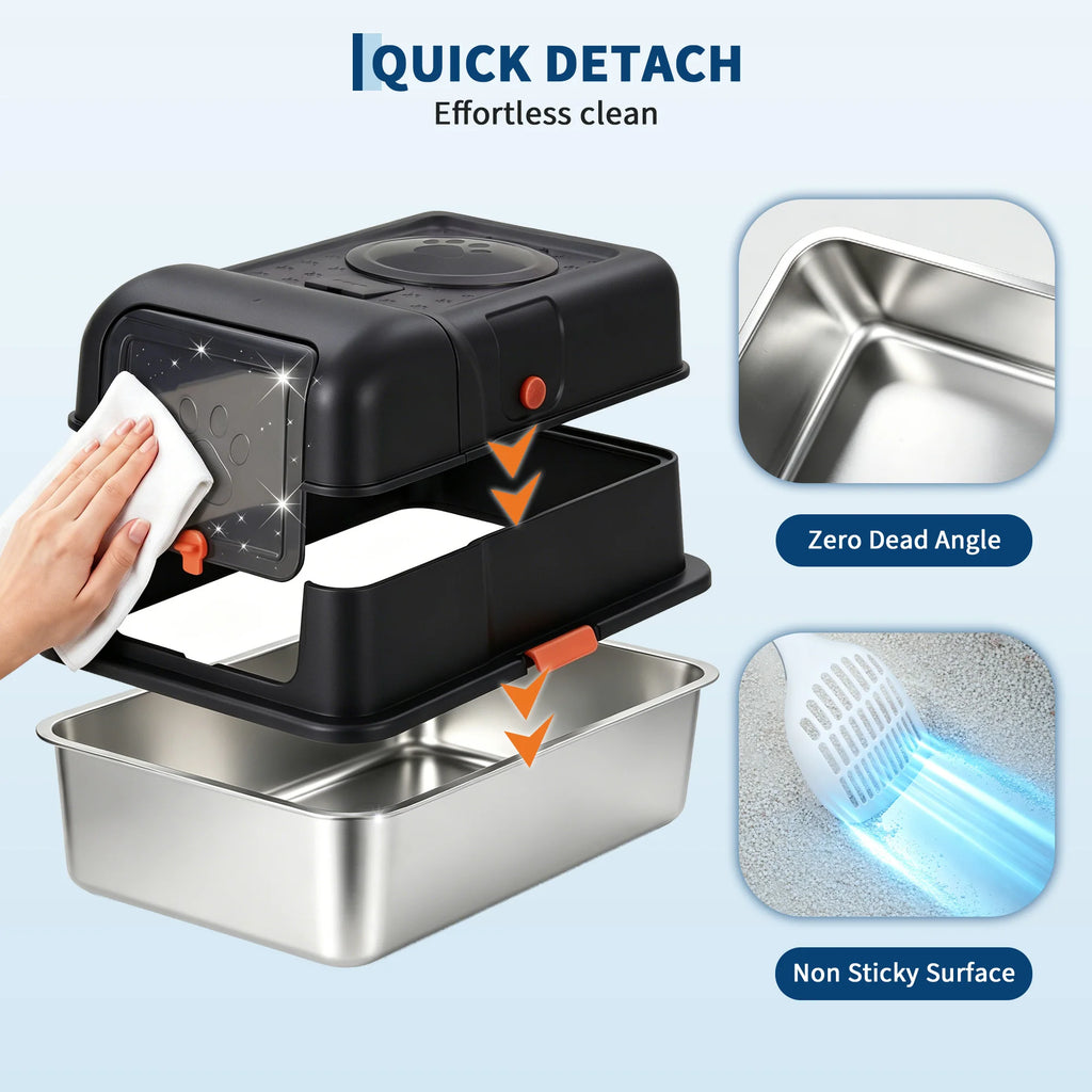 Enclosed Stainless Steel Cat Litter Box with Scoop