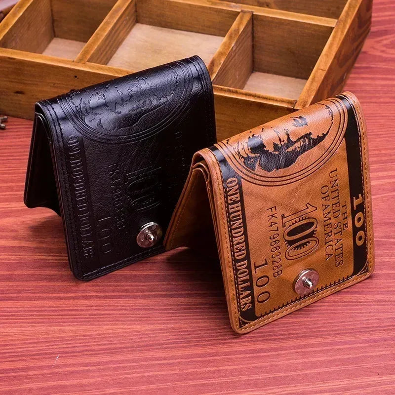 Men's Compact $100 Bill Print PU Wallet