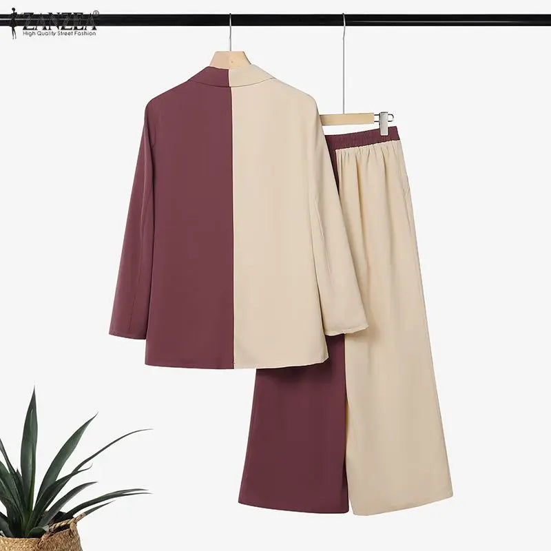 ZANZEA Patchwork Blouse and Pants Set