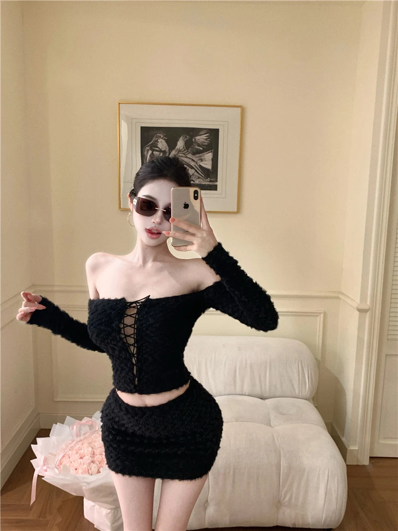 Cross-Strap Knit Top & Mini Skirt Separates