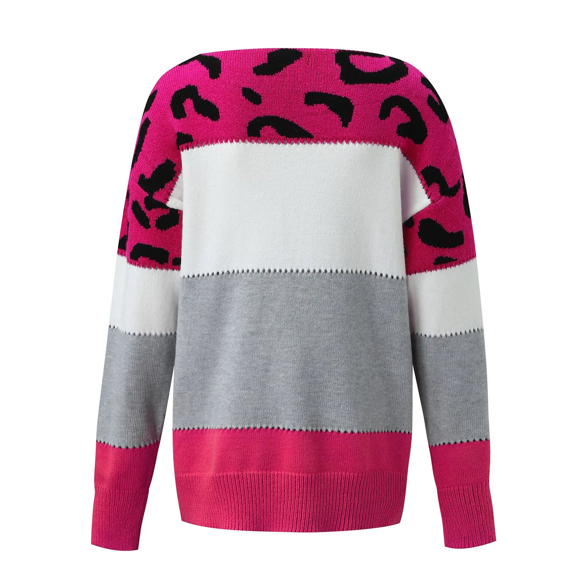 Women Sweaters Contrast Leopard Color Pullovers Loose Autumn Winter Long Sleeve Sweater Jumper Pull Femme Knitwear Oversized Dsers
