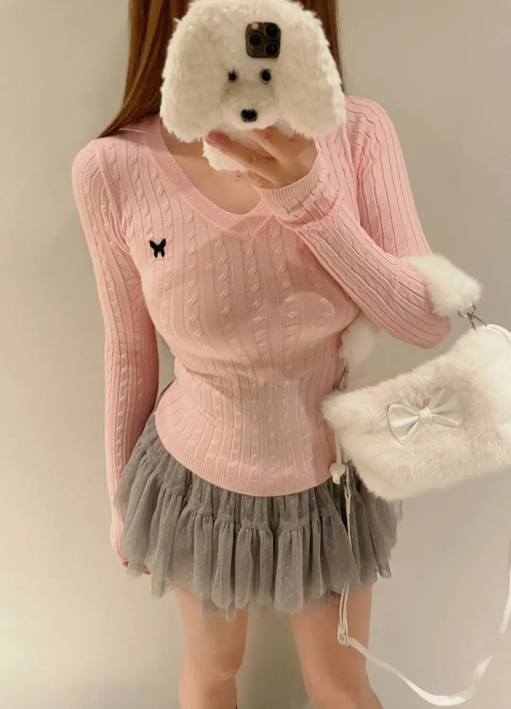 Casual V Neck White Pullovers Women Sweaters Autumn Winter Basic Long Sleeve Y2k Clothes Korean Pink Grey Ladies Tops Jumpers Whispering Desires Shoppe