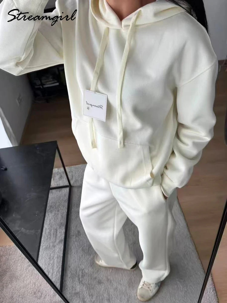 Women's Cotton-Blend Hoodie and Wide-Leg Pants Set