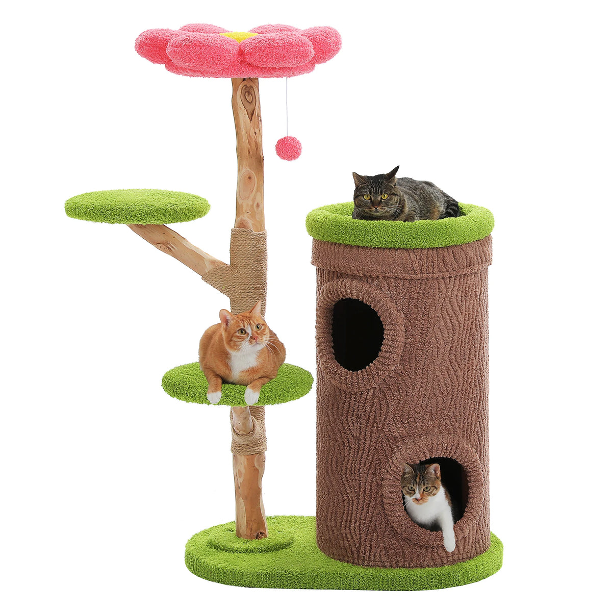 Large Cat Tree with Multiple Condos & Flower Bed