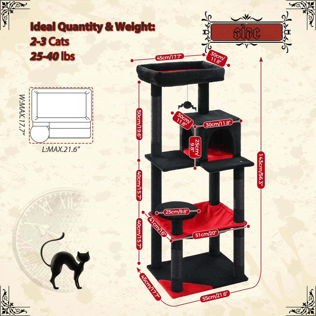 Gothic Cat Tree with Hammock & Condo