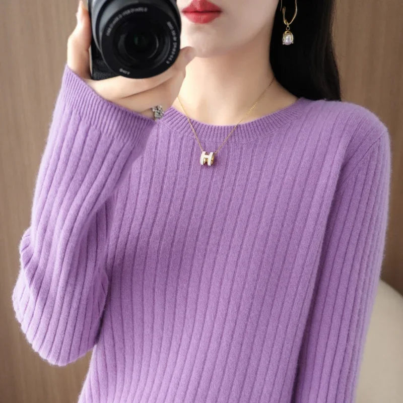 Women's Long-Sleeve Round-Neck Knit Pullover