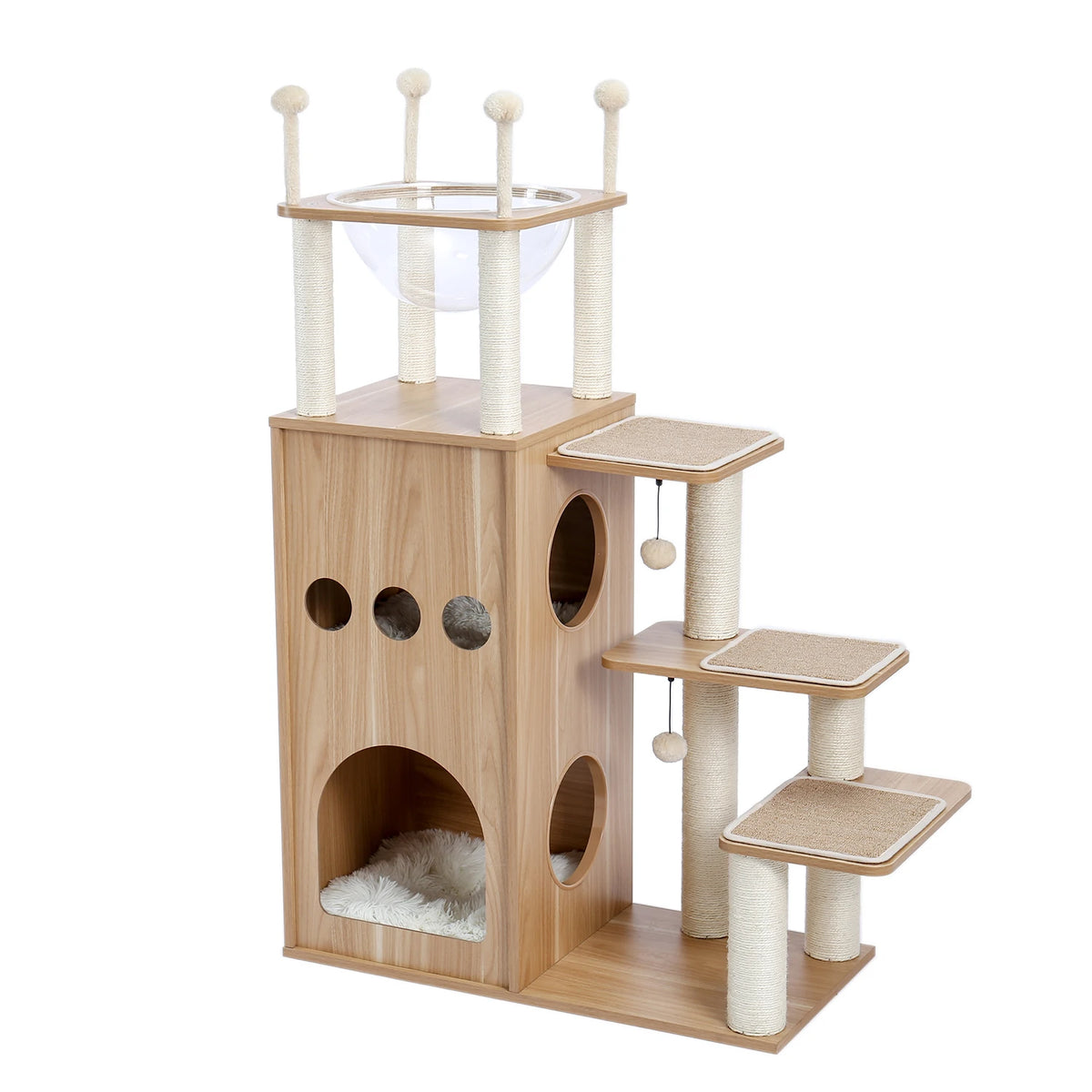 Multi-Level Wooden Cat Tree with Condo & Hammock