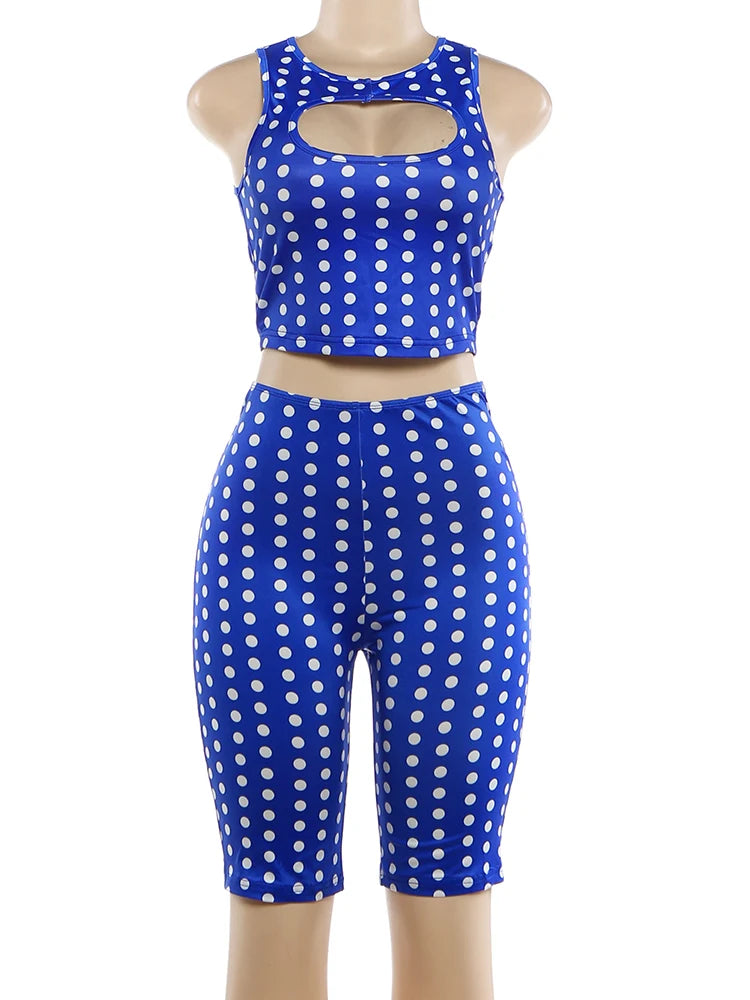 Women's Polka-Dot Crop Top and Shorts Set