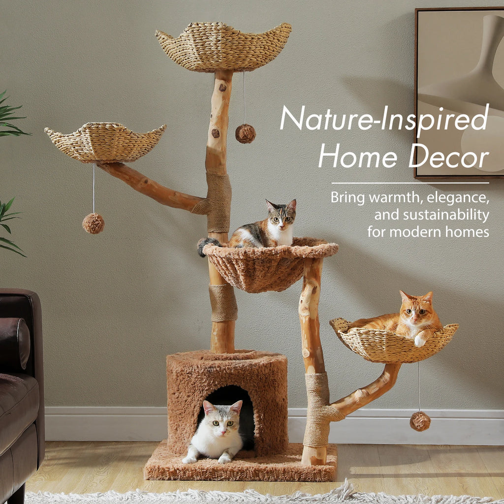 Flower Cat Tree with Wicker Basket Bed