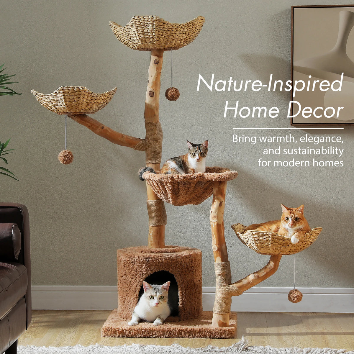 Flower Cat Tree with Wicker Basket Bed