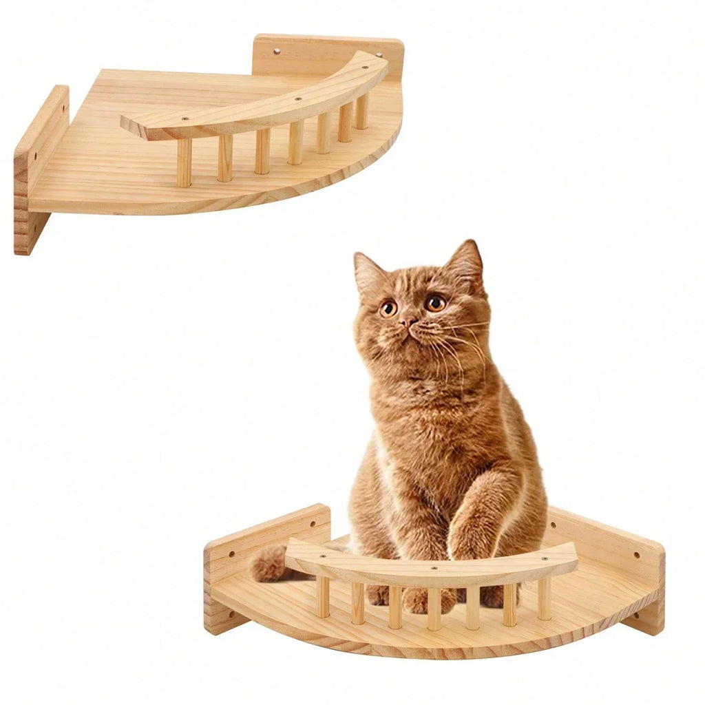 Pine Wood Corner Cat Hammock & Steps Set