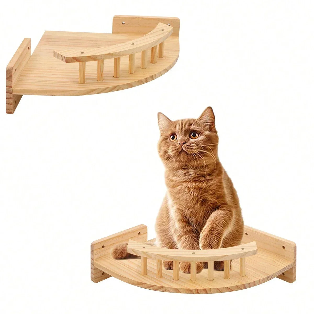 Pine Wood Corner Cat Hammock & Steps Set