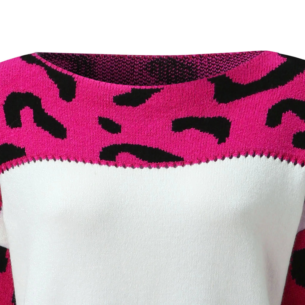 Women Sweaters Contrast Leopard Color Pullovers Loose Autumn Winter Long Sleeve Sweater Jumper Pull Femme Knitwear Oversized Dsers