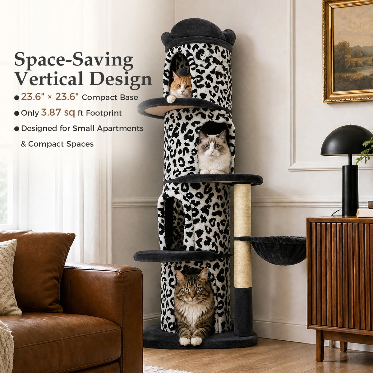 Large Cat Tree with Multiple Condos & Flower Bed