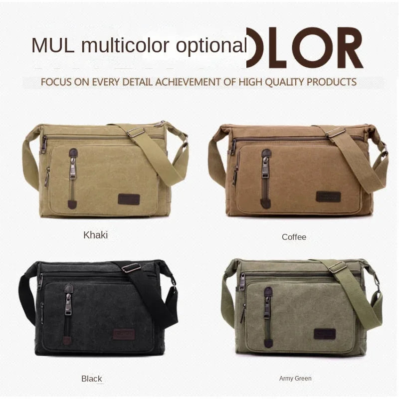 Unisex Canvas Multi-Pocket Crossbody Satchel