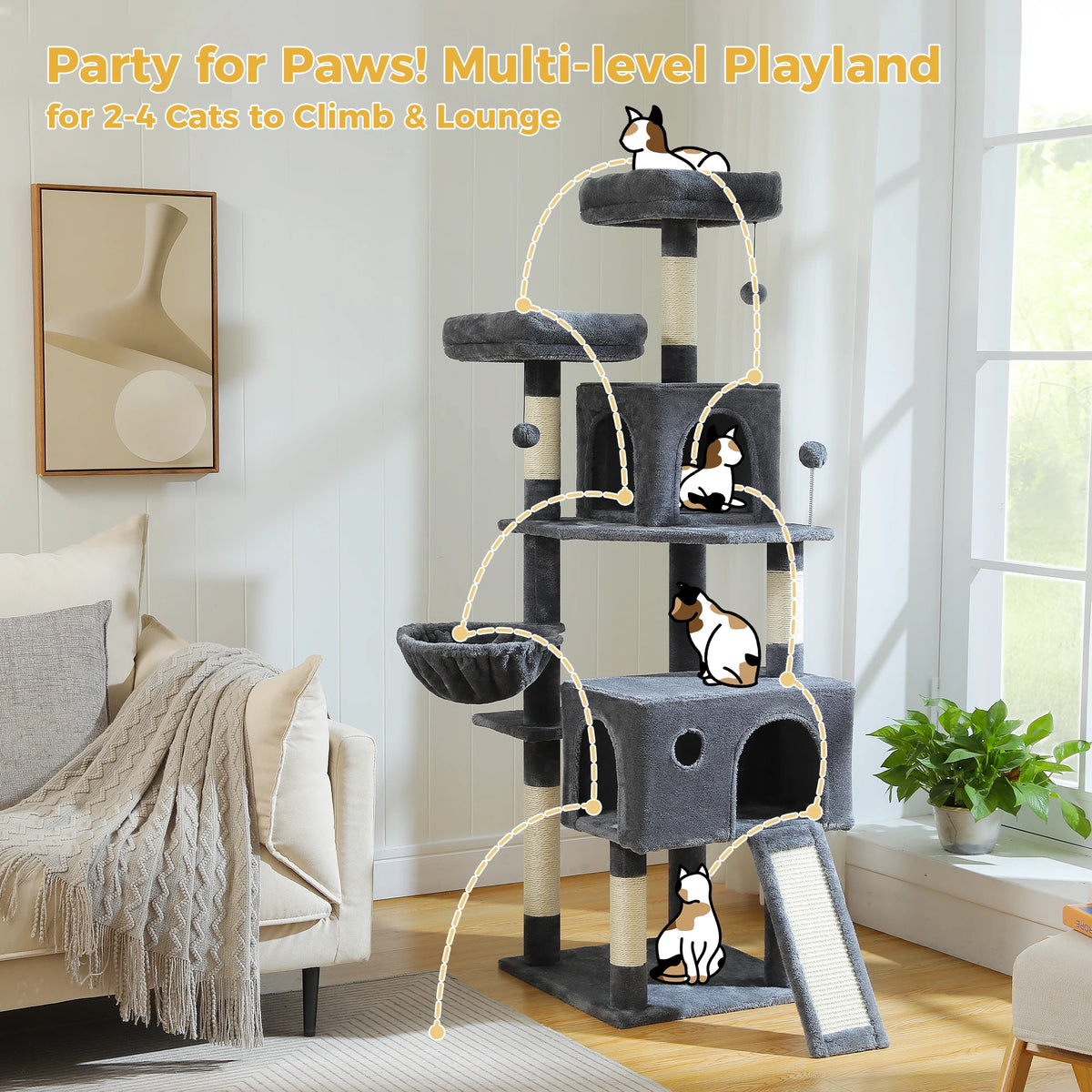 162cm Cat Tree with Sisal Posts & Hammock