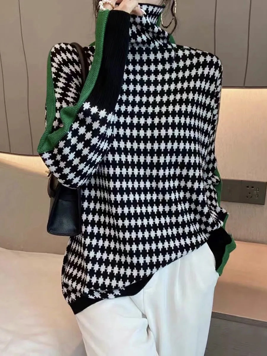 Women's Contrast-Color High-Neck Sweater