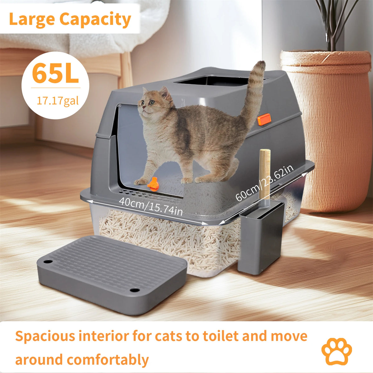 Enclosed Stainless Steel & ABS Cat Litter Box